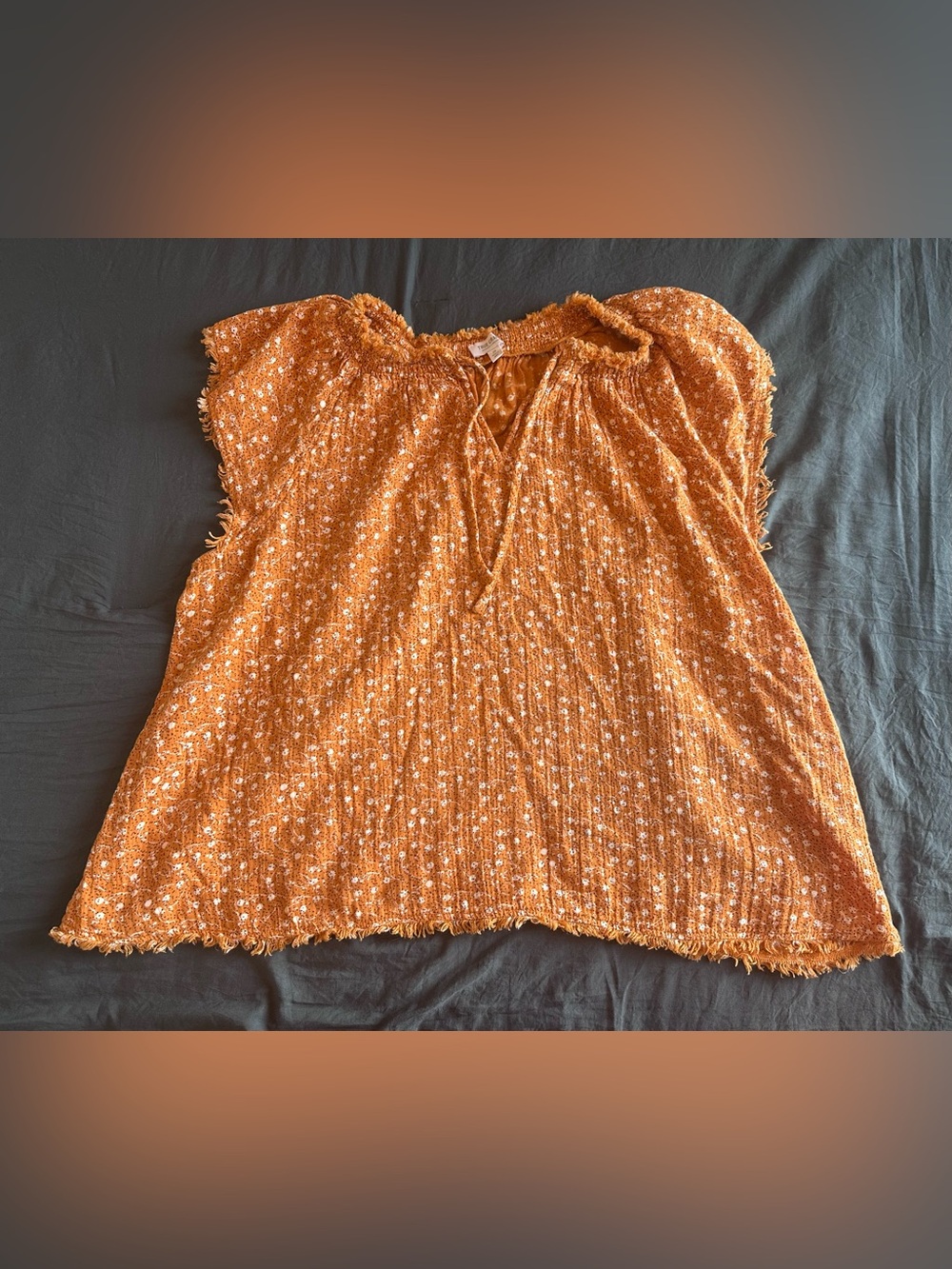 True Craft Orange Floral Smocked Peasant Top - 100% Cotton - Size 2X